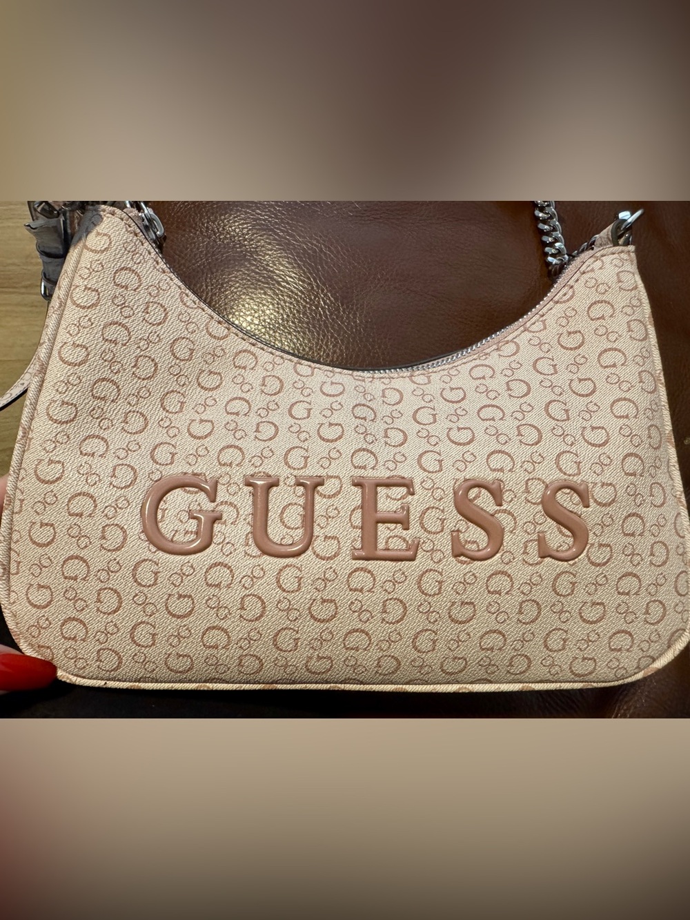 NWT GUESS Blush Pink Monogram Shoulder Bag with Chain Strap “Havanna” - Picture 6 of 7